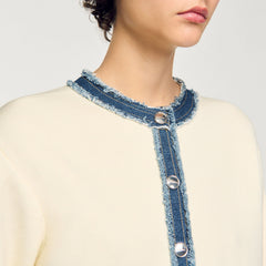 Cardigan with denim details Ecru Sandro Women