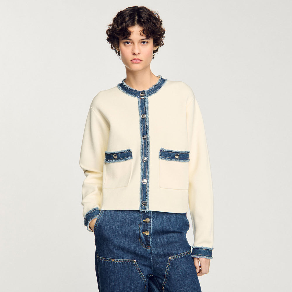 Cardigan with denim details Ecru Sandro Women