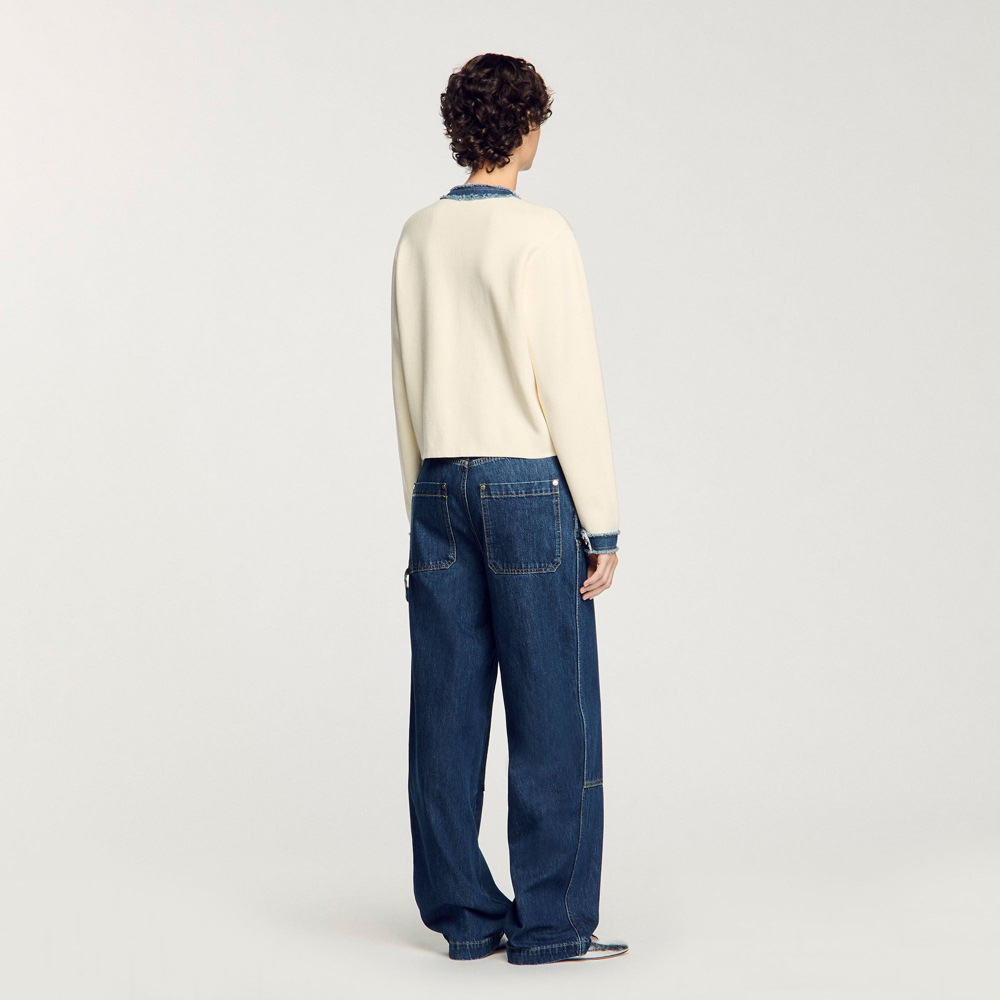 Cardigan with denim details Ecru Sandro Women