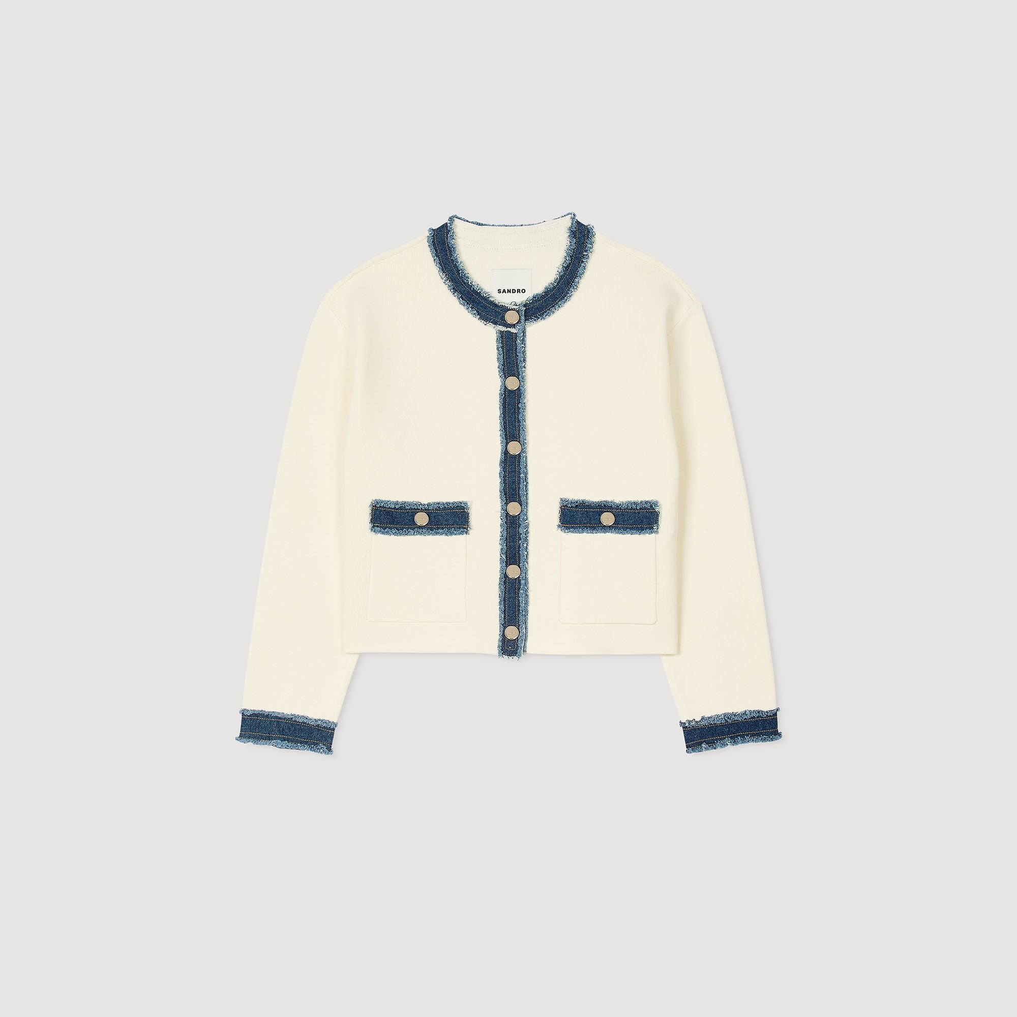 Cardigan with denim details Ecru Sandro Women