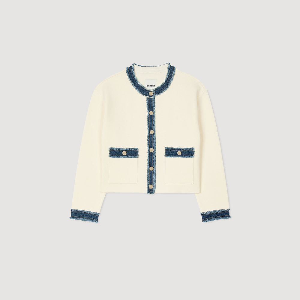 Cardigan with denim details Ecru Sandro Women