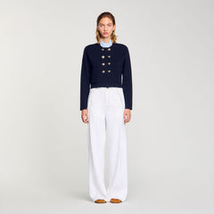 Cardigan with removable ruffled collar Navy Blue Sandro Women