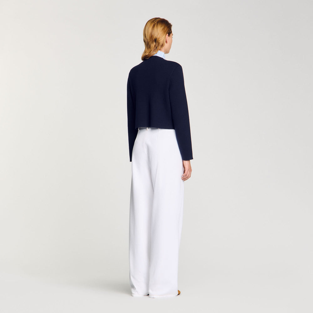 Cardigan with removable ruffled collar Navy Blue Sandro Women