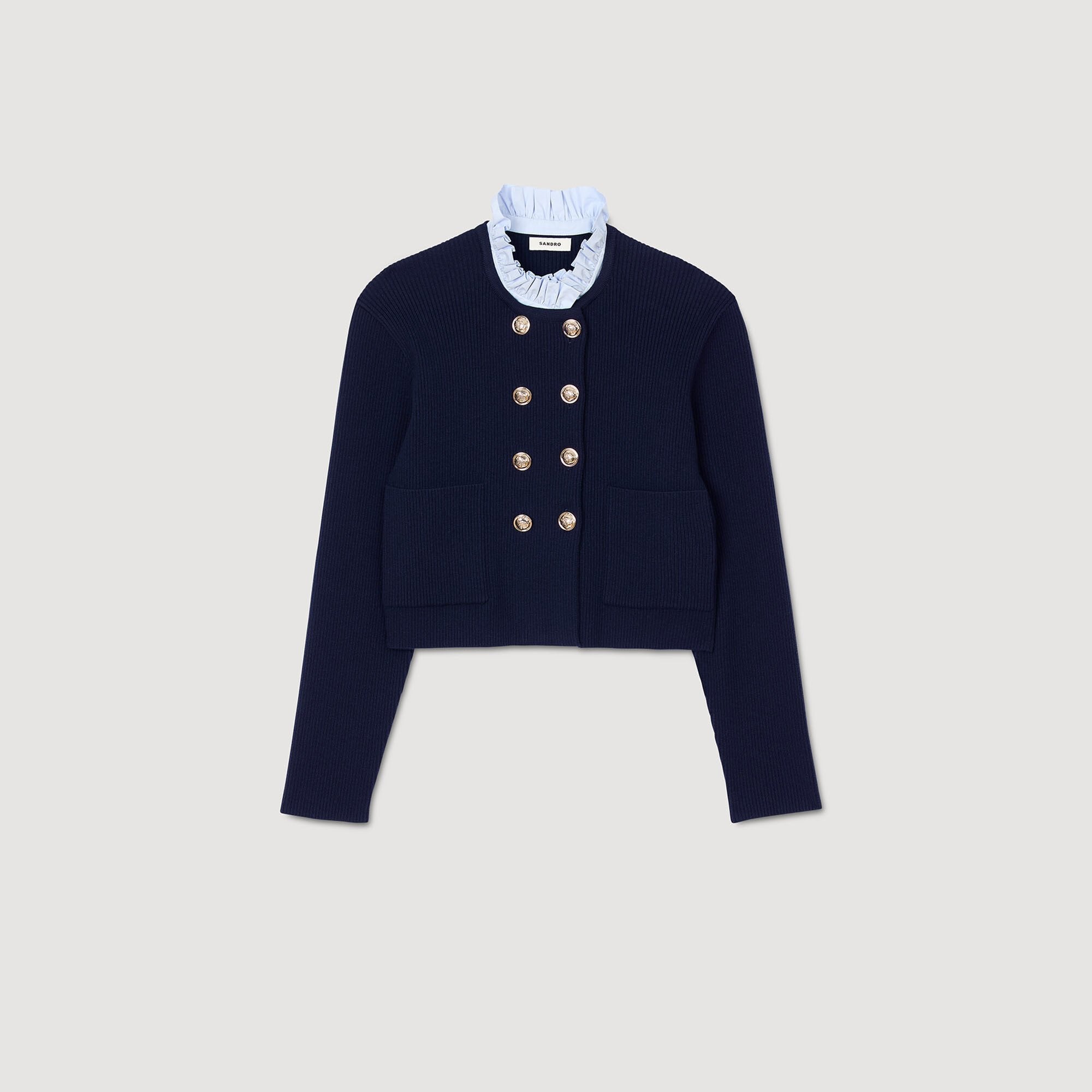 Cardigan with removable ruffled collar Navy Blue Sandro Women