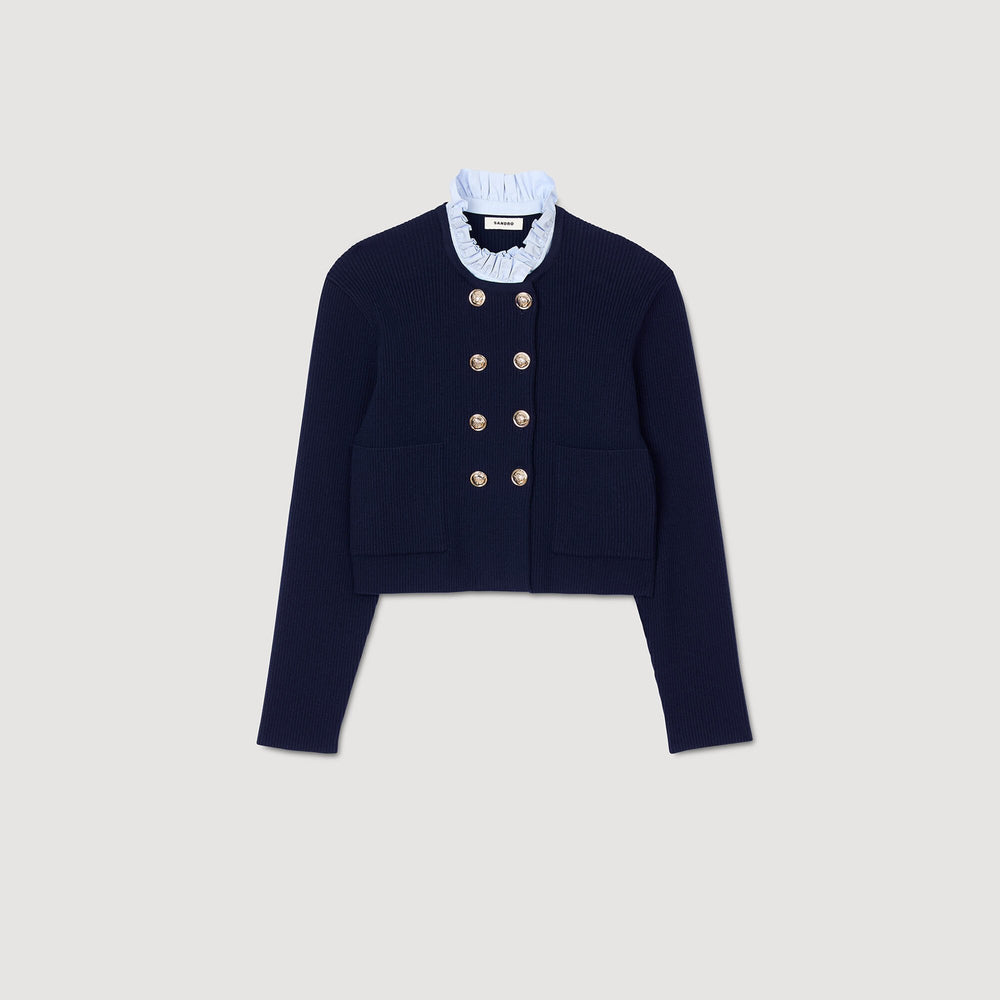 Cardigan with removable ruffled collar Navy Blue Sandro Women