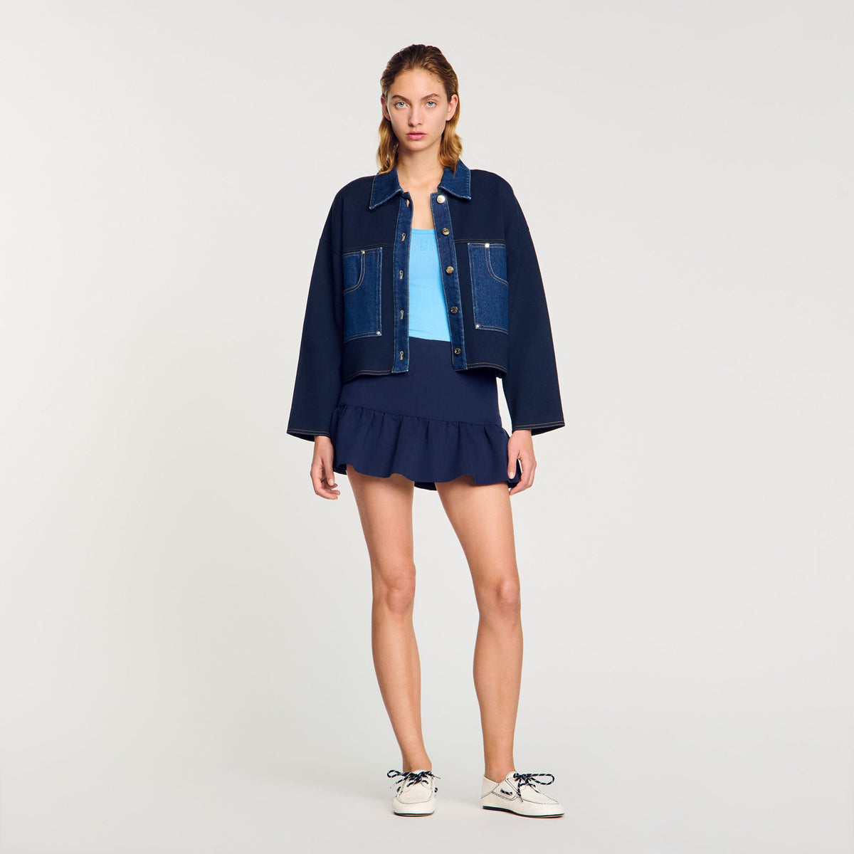 Denim detail cardigan Navy Blue Sandro Women
