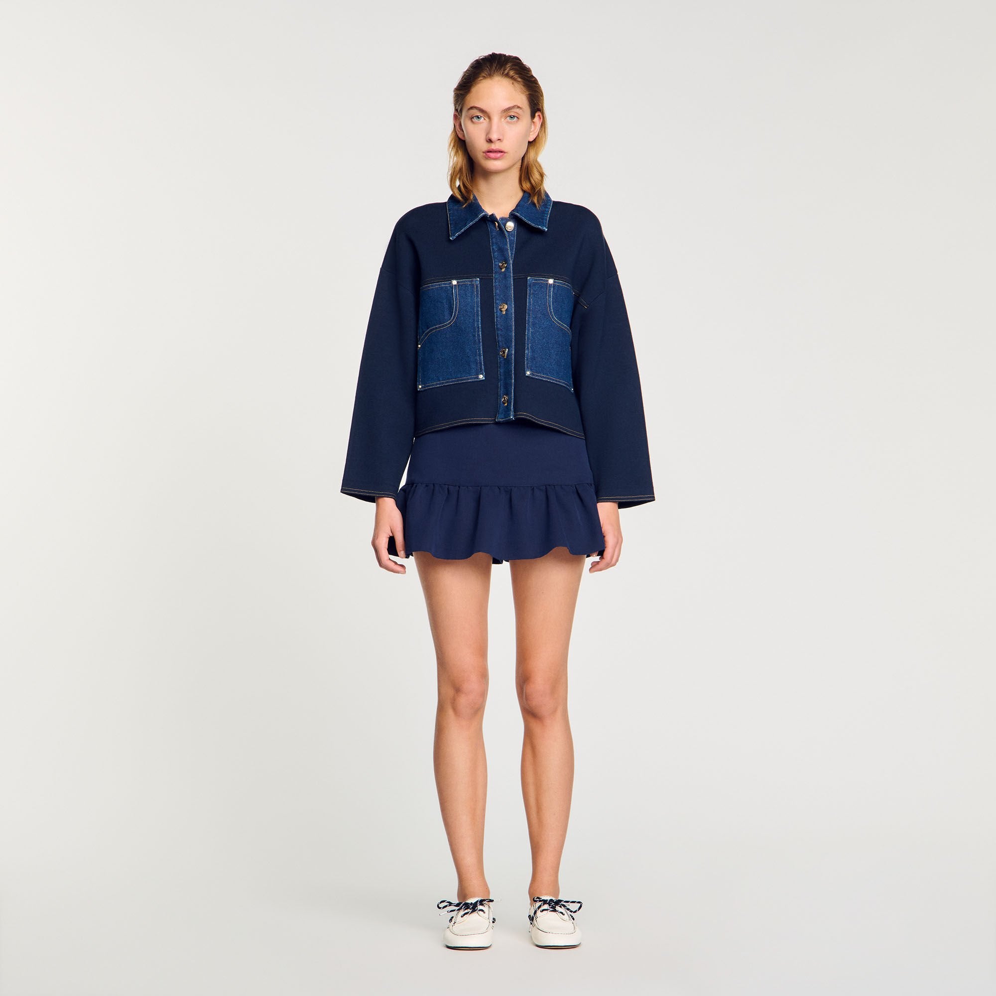 Denim detail cardigan Navy Blue Sandro Women