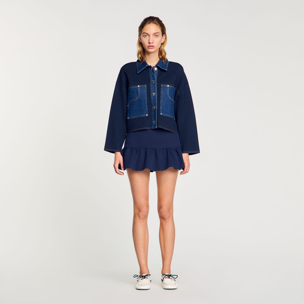 Denim detail cardigan Navy Blue Sandro Women