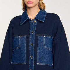 Denim detail cardigan Navy Blue Sandro Women