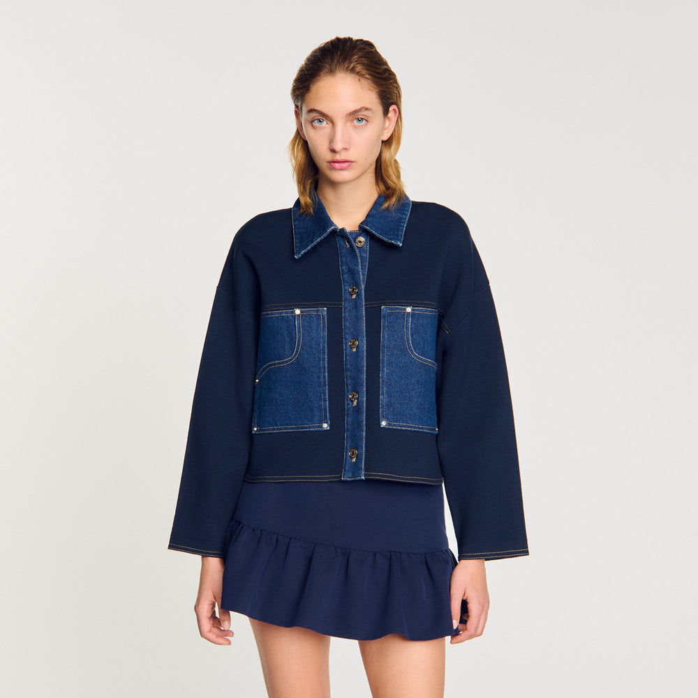 Denim detail cardigan Navy Blue Sandro Women