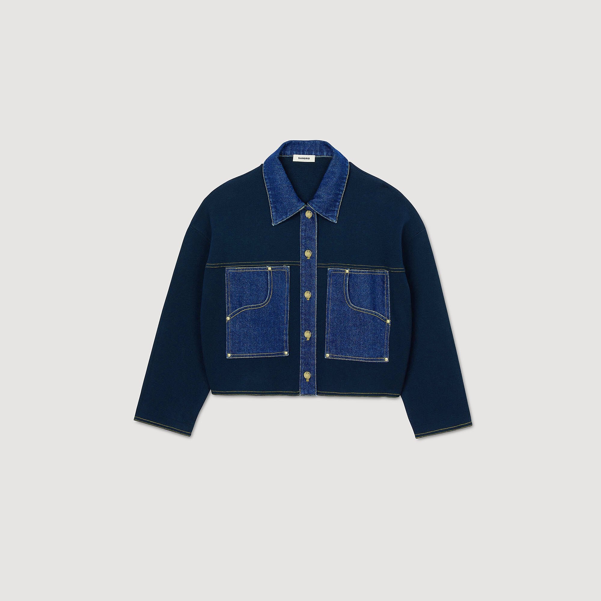 Denim detail cardigan Navy Blue Sandro Women