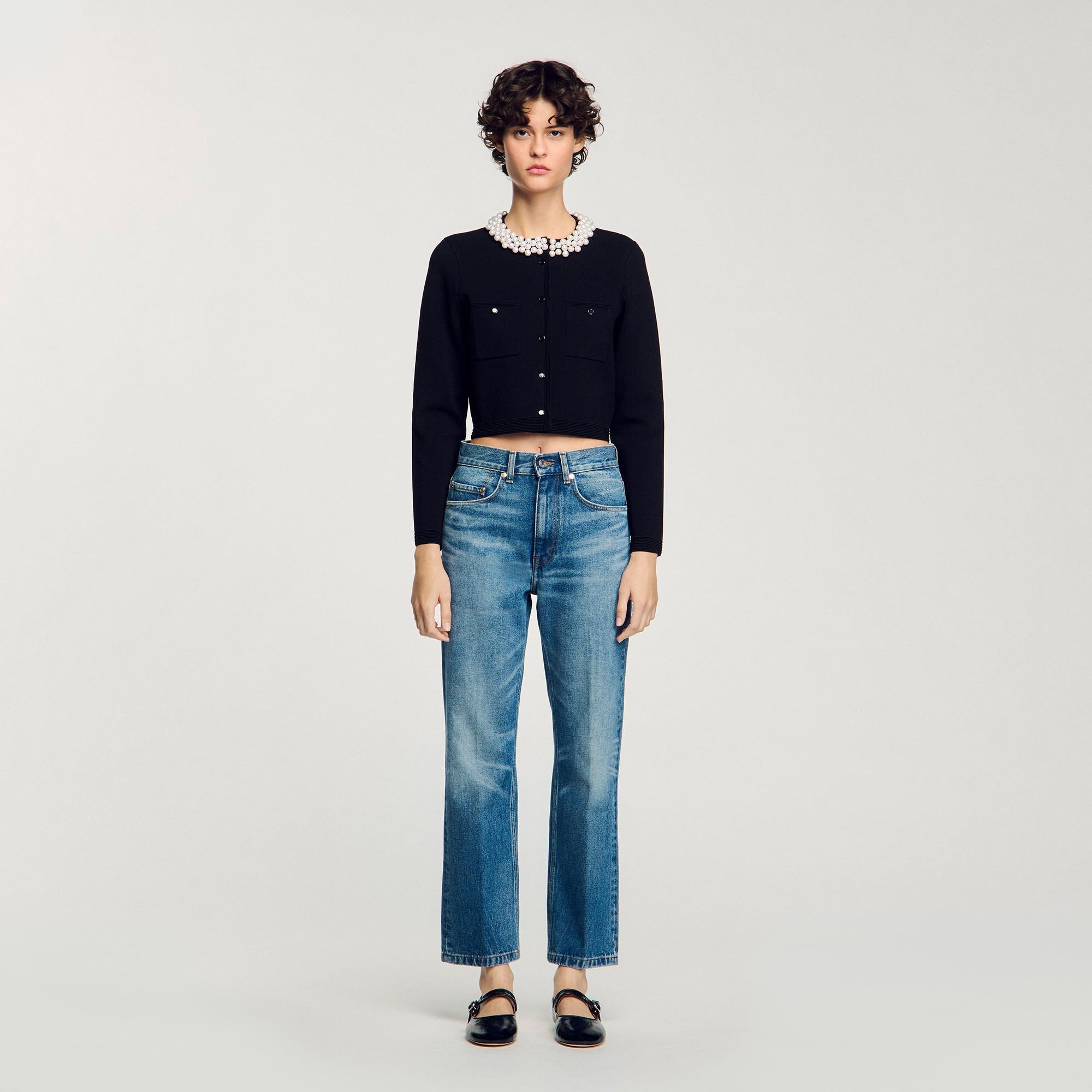 Cardigan with beaded collar Black Sandro Women