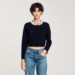 Cardigan with beaded collar Black Sandro Women