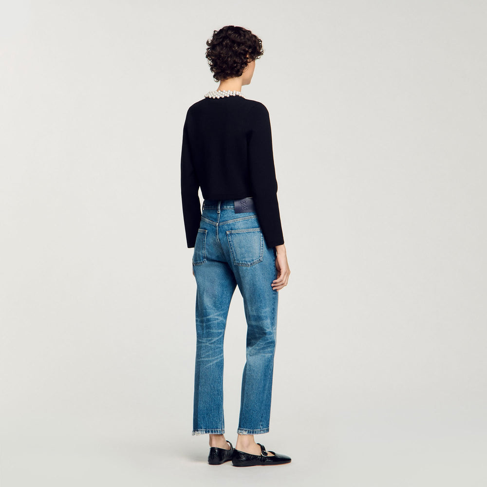 Cardigan with beaded collar Black Sandro Women