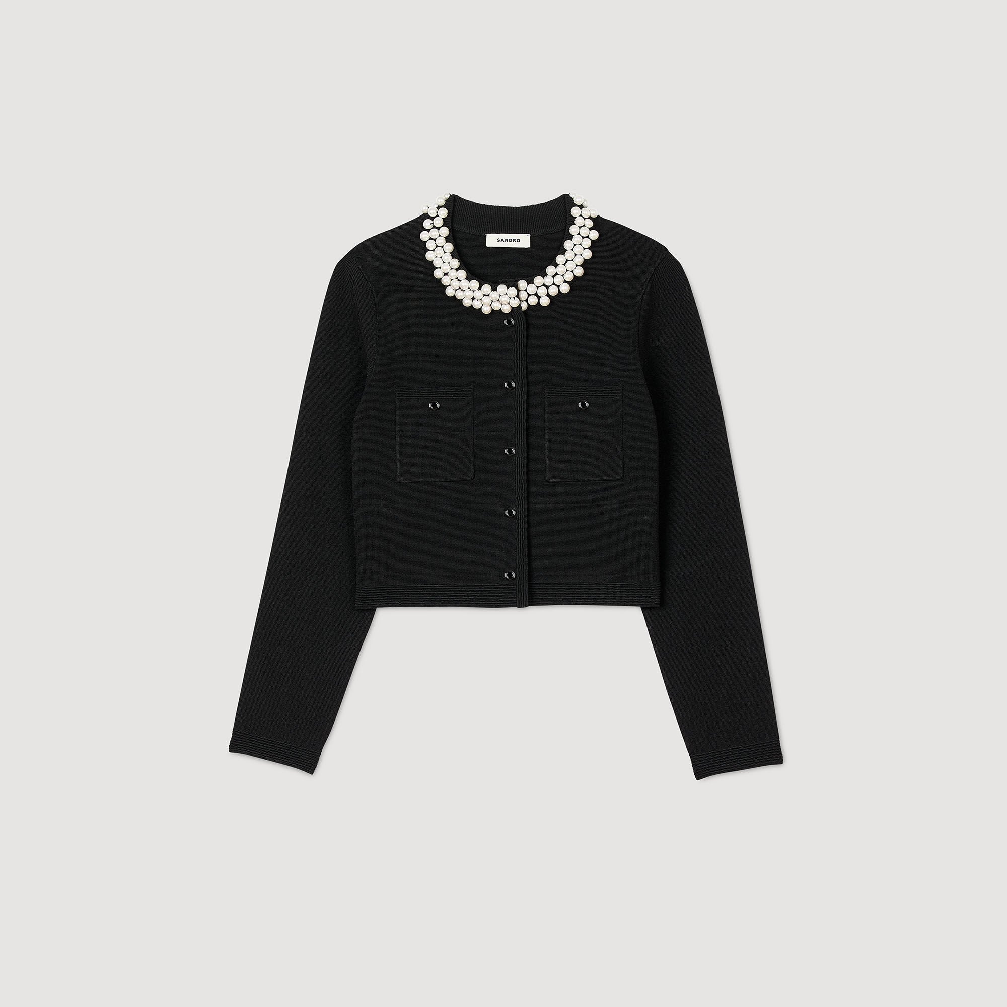 Cardigan with beaded collar Black Sandro Women
