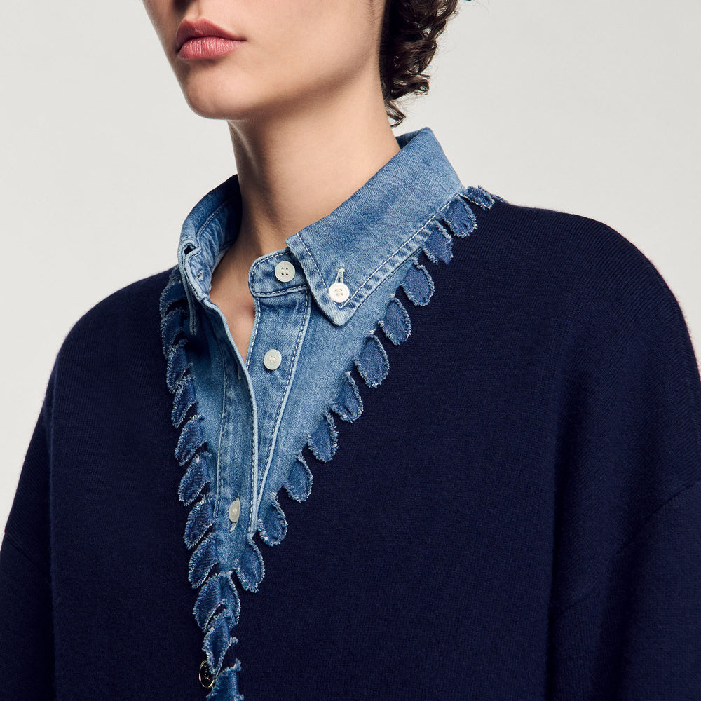 Cardigan with denim details Navy Blue Sandro Women