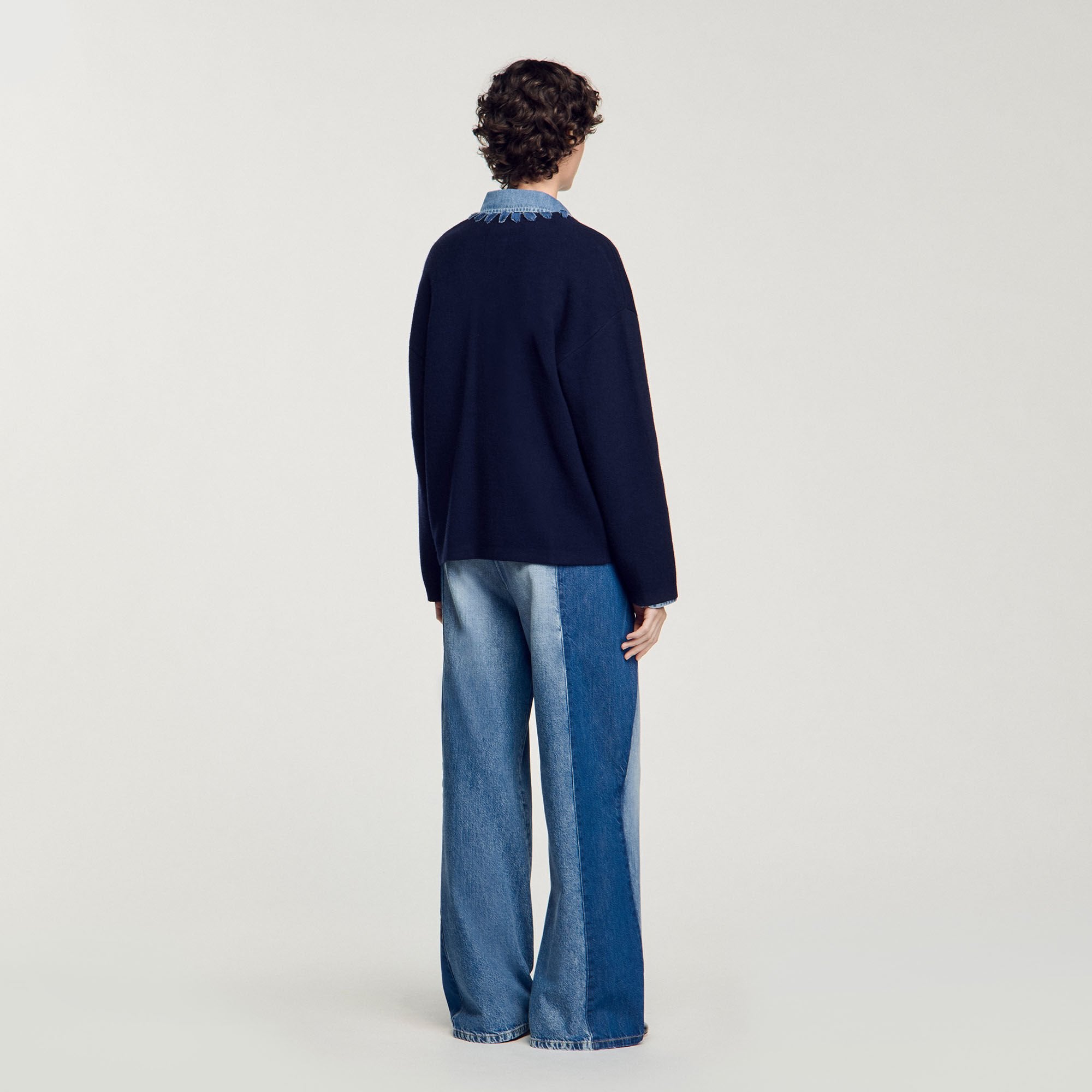 Cardigan with denim details Navy Blue Sandro Women