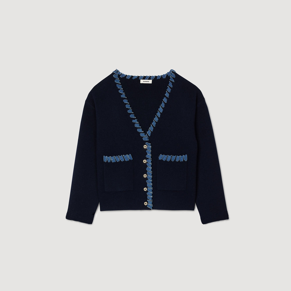 Cardigan with denim details Navy Blue Sandro Women