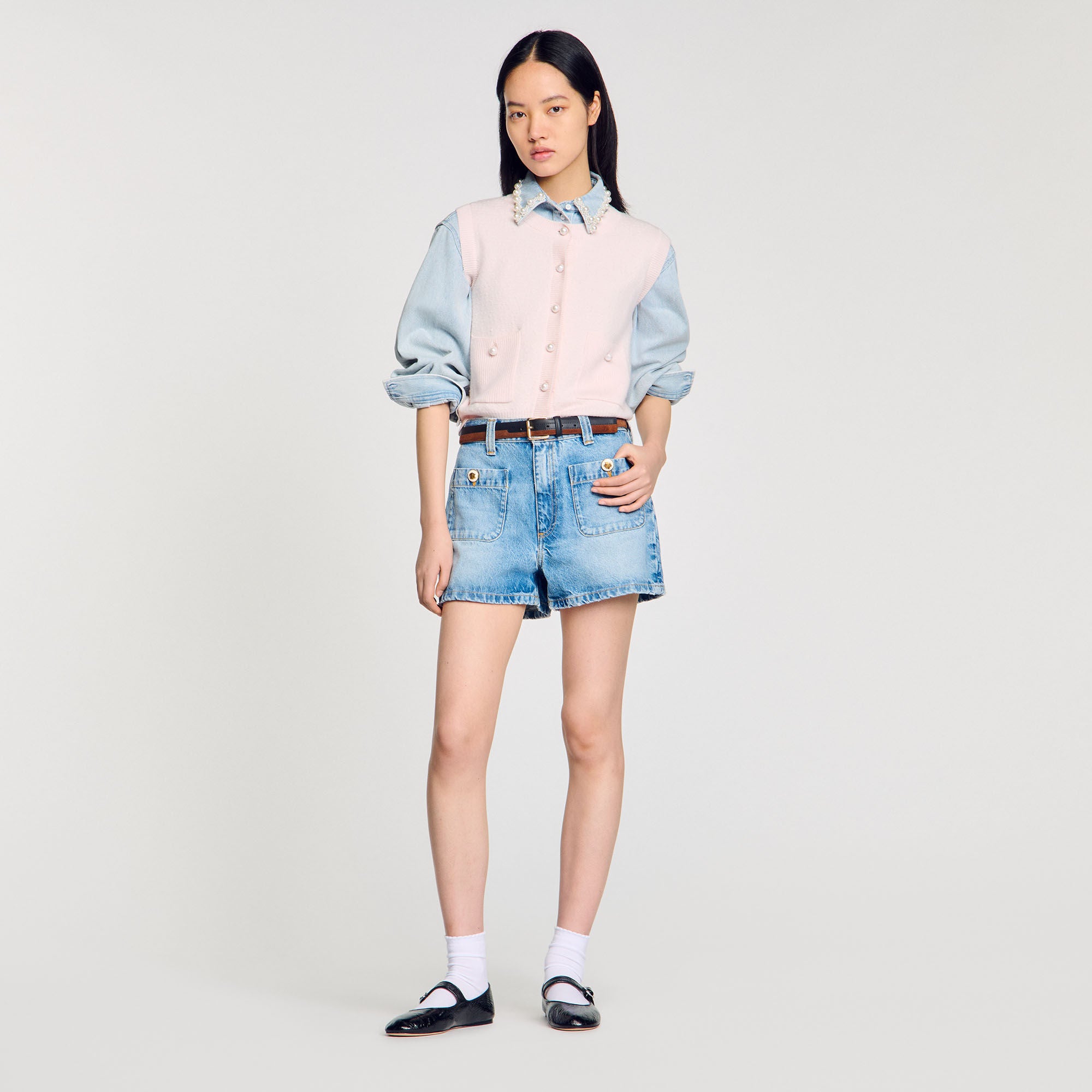 Textured tweed cardigan Light Pink Sandro Women