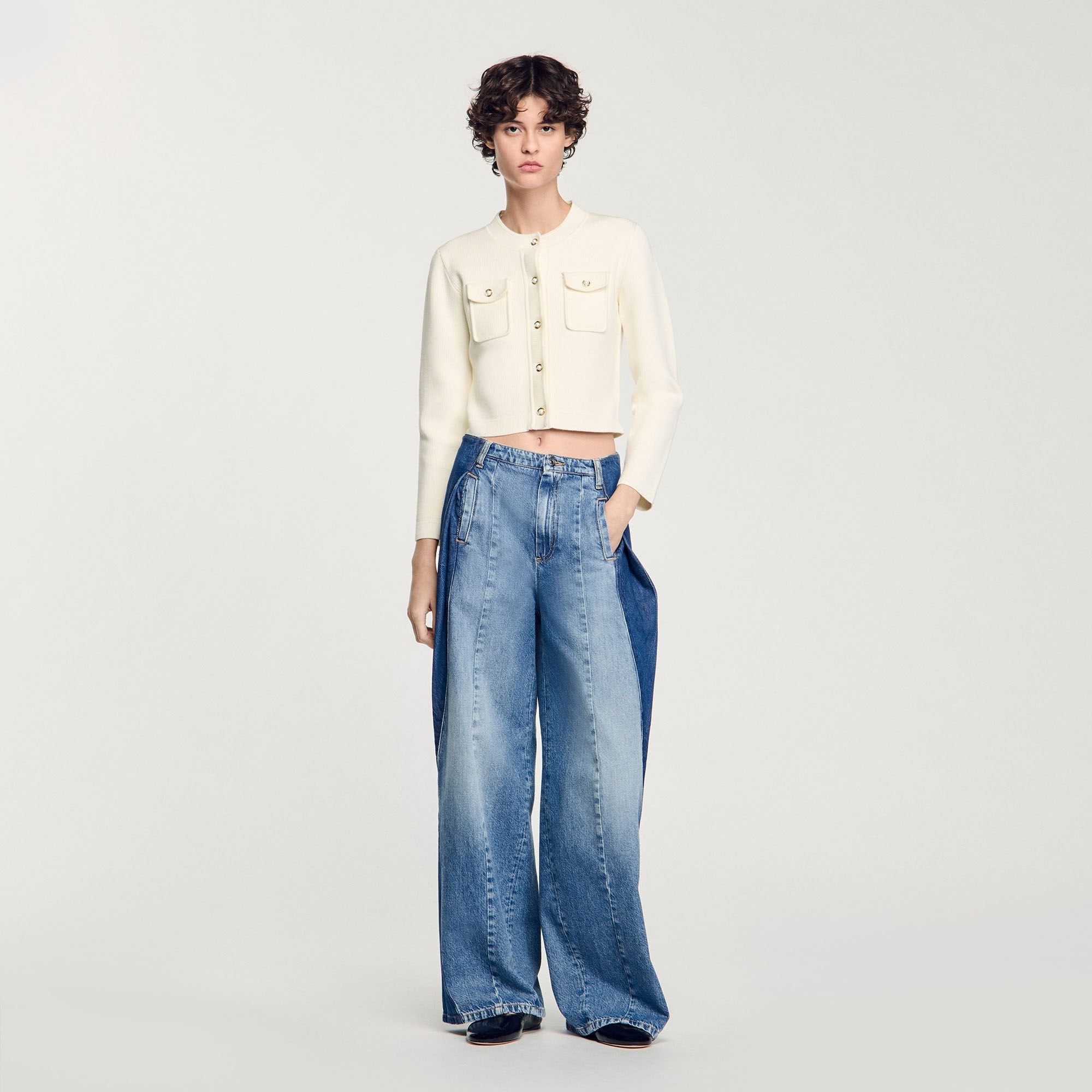 Rib knit cardigan Ecru Sandro Women