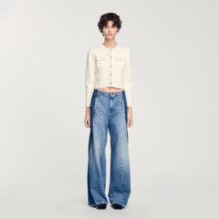 Rib knit cardigan Ecru Sandro Women