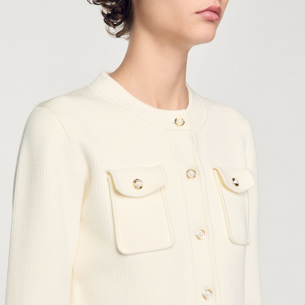 Rib knit cardigan Ecru Sandro Women