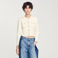 Rib knit cardigan Ecru Sandro Women