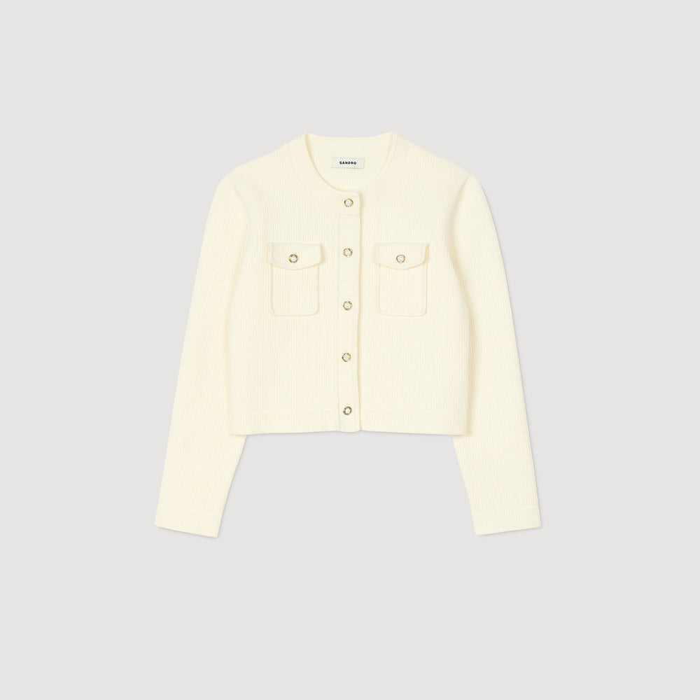 Rib knit cardigan Ecru Sandro Women