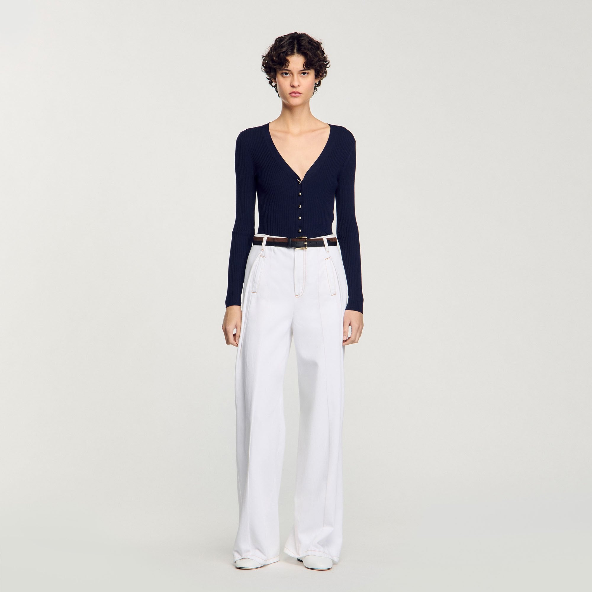 Rib knit cardigan Navy Blue Sandro Women