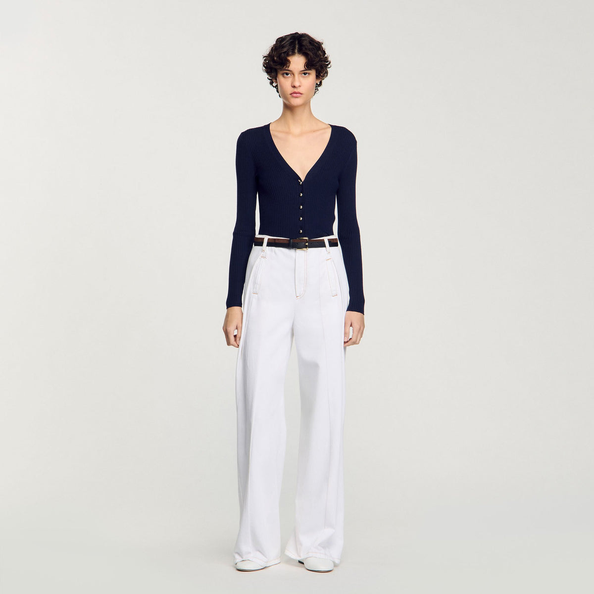 Rib knit cardigan Navy Blue Sandro Women