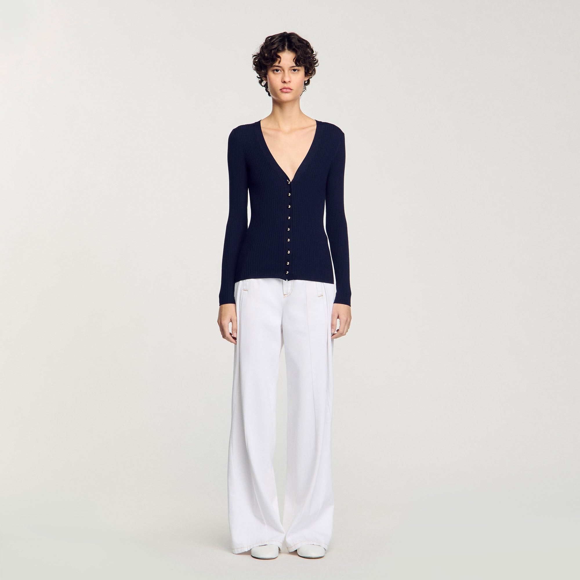 Rib knit cardigan Navy Blue Sandro Women