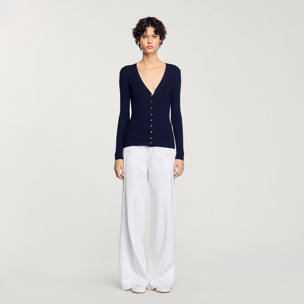 Rib knit cardigan Navy Blue Sandro Women