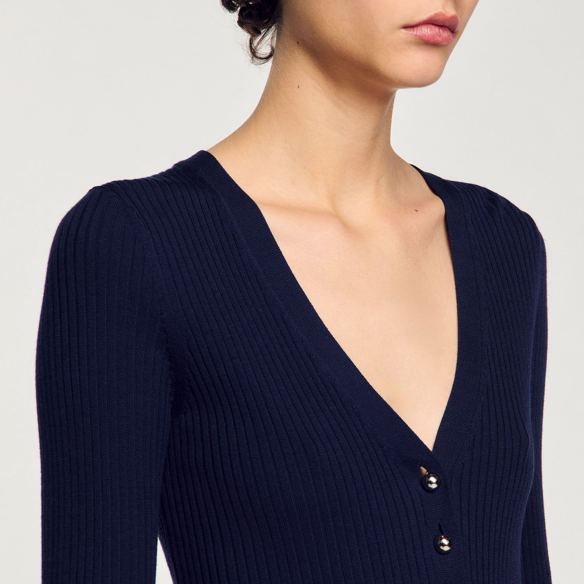 Rib knit cardigan Navy Blue Sandro Women