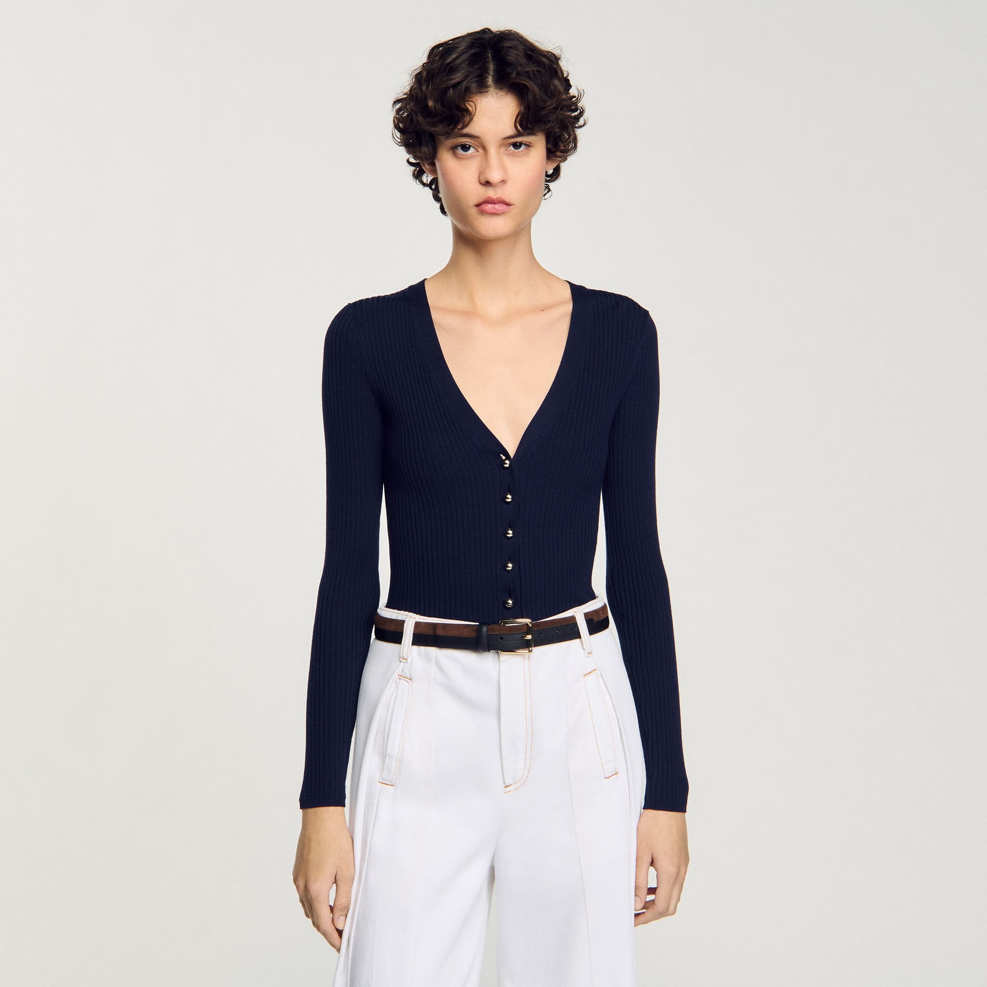 Rib knit cardigan Navy Blue Sandro Women