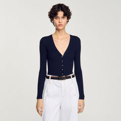 Rib knit cardigan Navy Blue Sandro Women