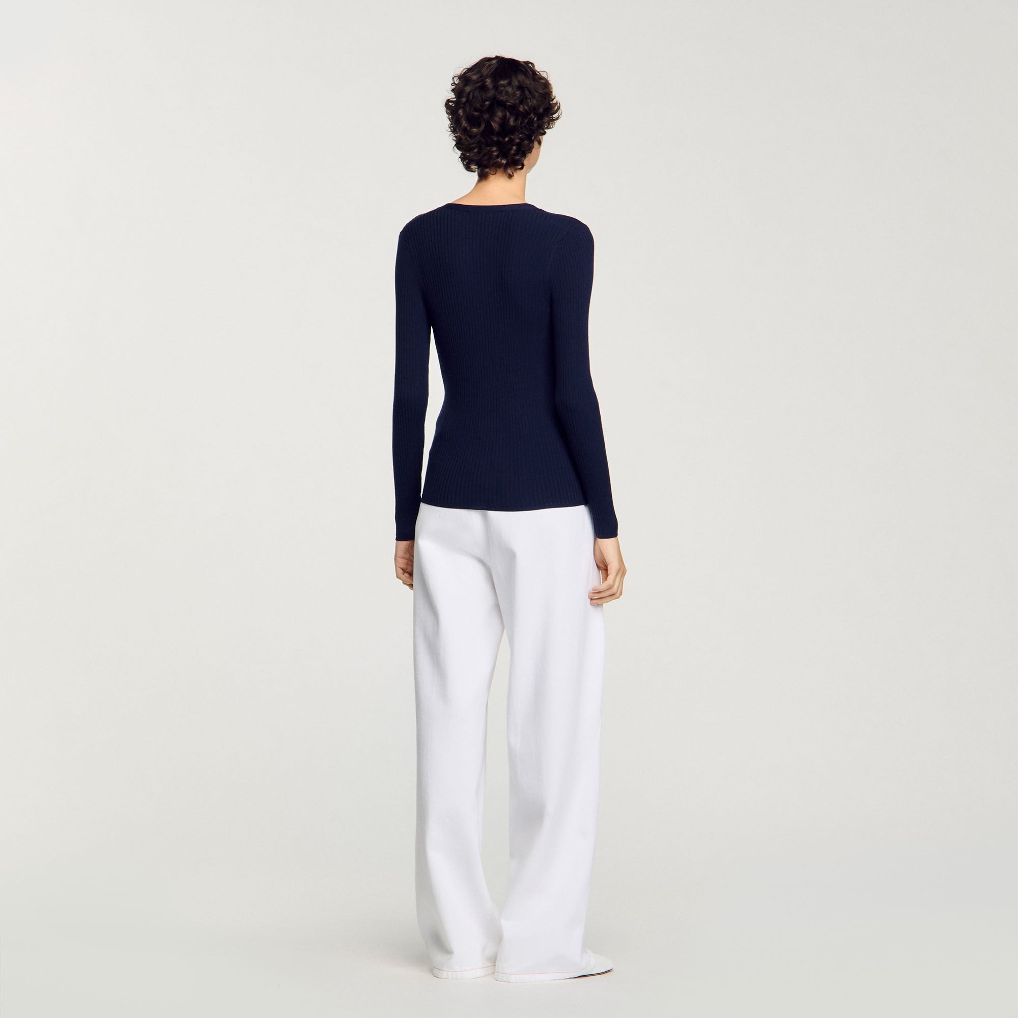 Rib knit cardigan Navy Blue Sandro Women