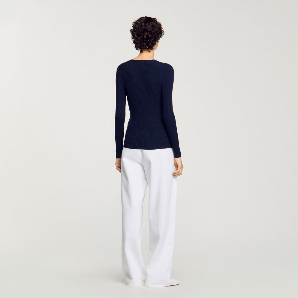 Rib knit cardigan Navy Blue Sandro Women