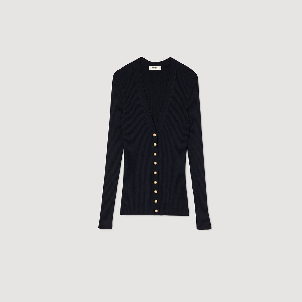 Rib knit cardigan Navy Blue Sandro Women
