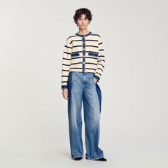 Striped cardigan with denim details Ecru Sandro Women