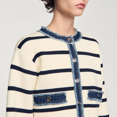 Striped cardigan with denim details Ecru Sandro Women