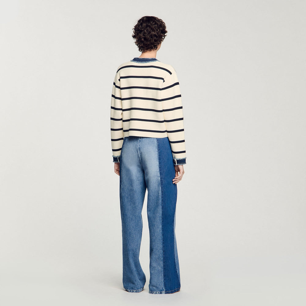 Striped cardigan with denim details Ecru Sandro Women