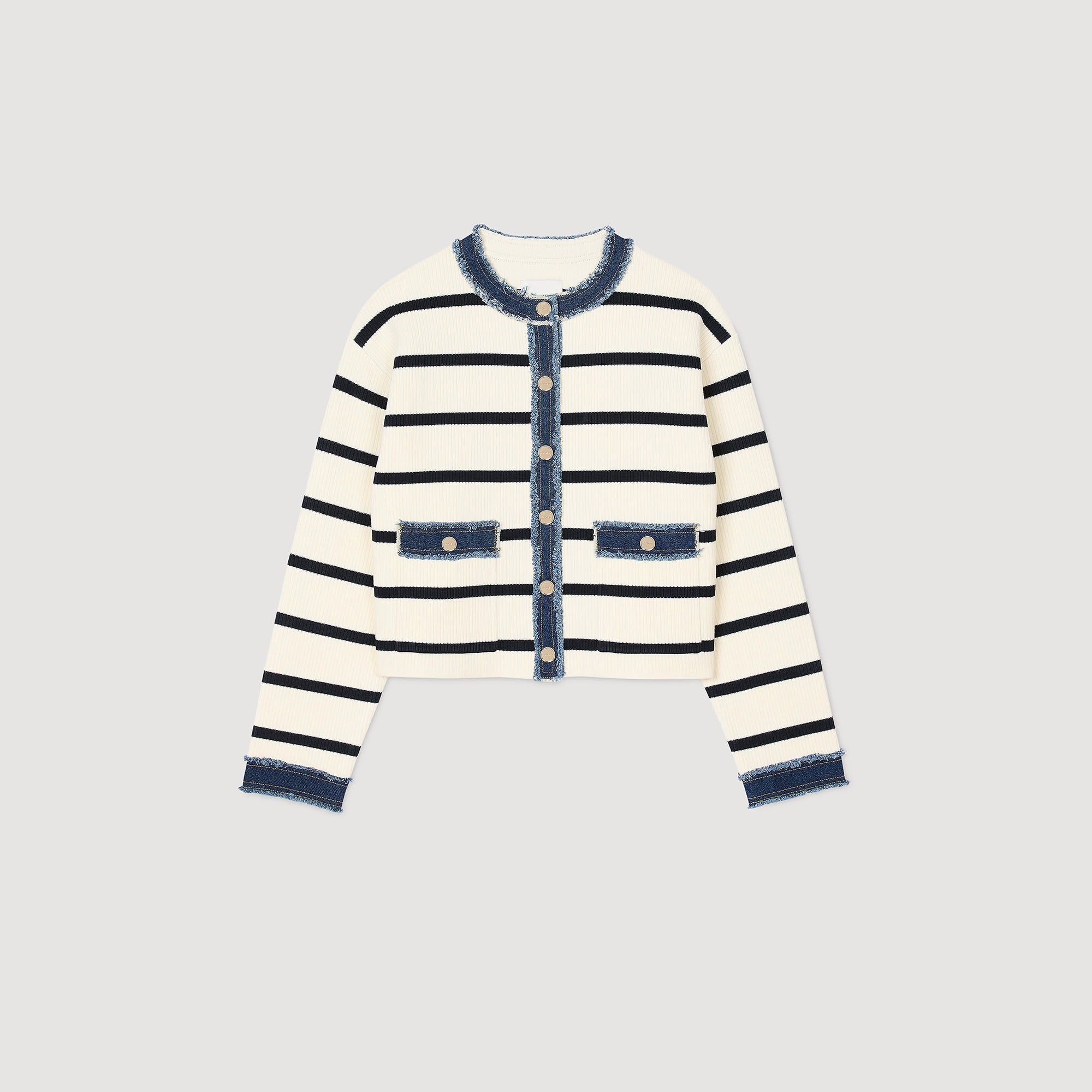 Striped cardigan with denim details Ecru Sandro Women