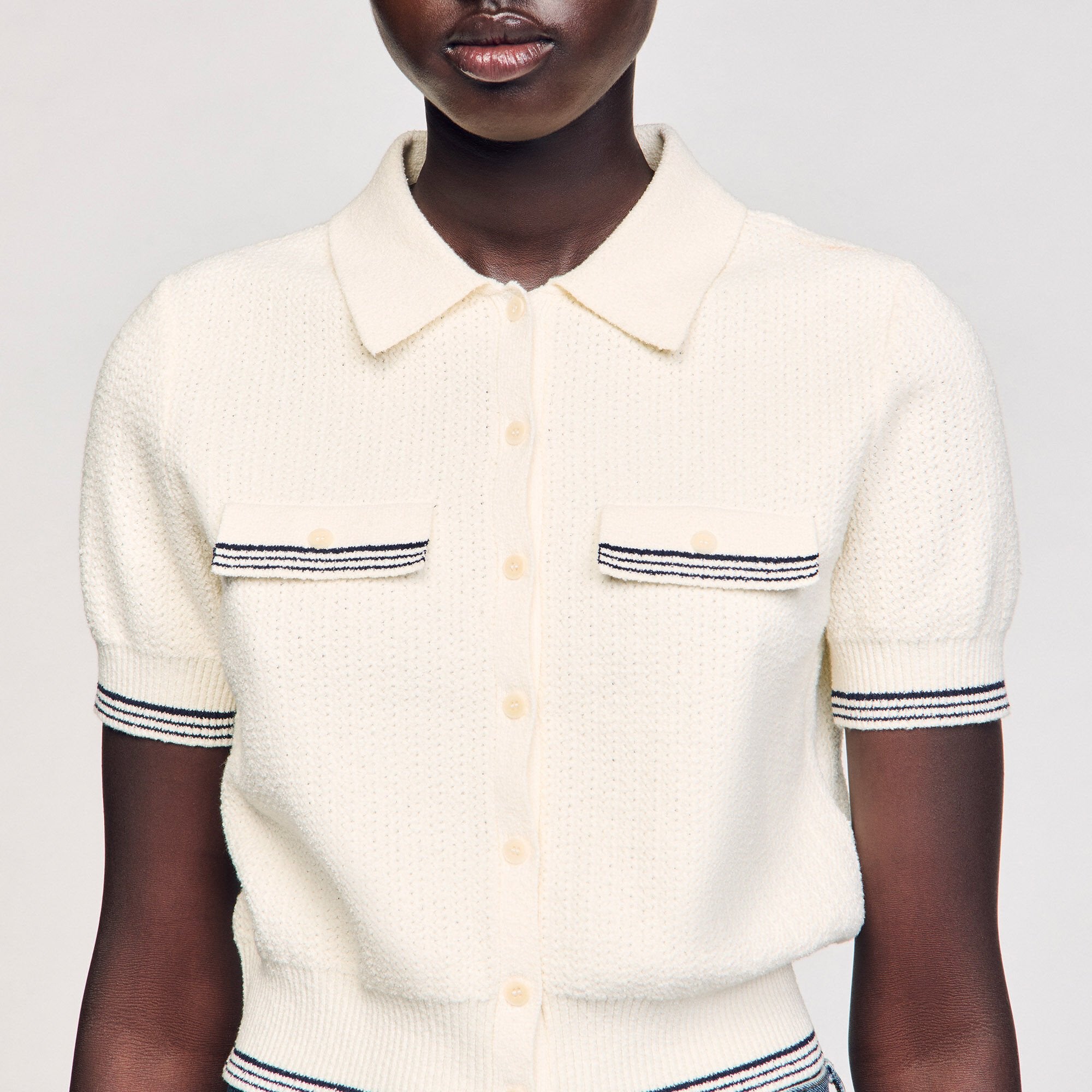 Short-sleeved cardigan Ecru Sandro Women
