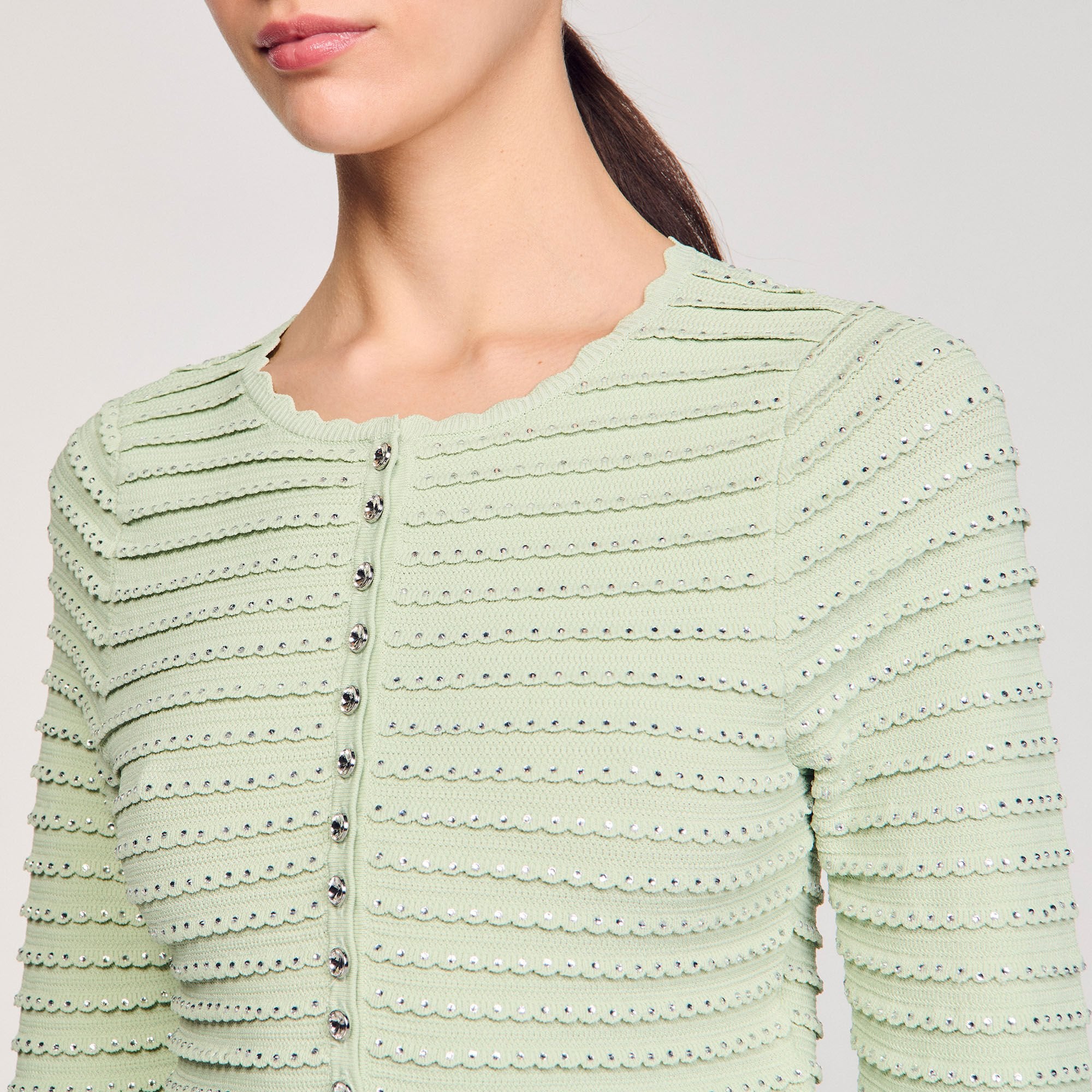 Rhinestone cardigan Almond Green Sandro Women