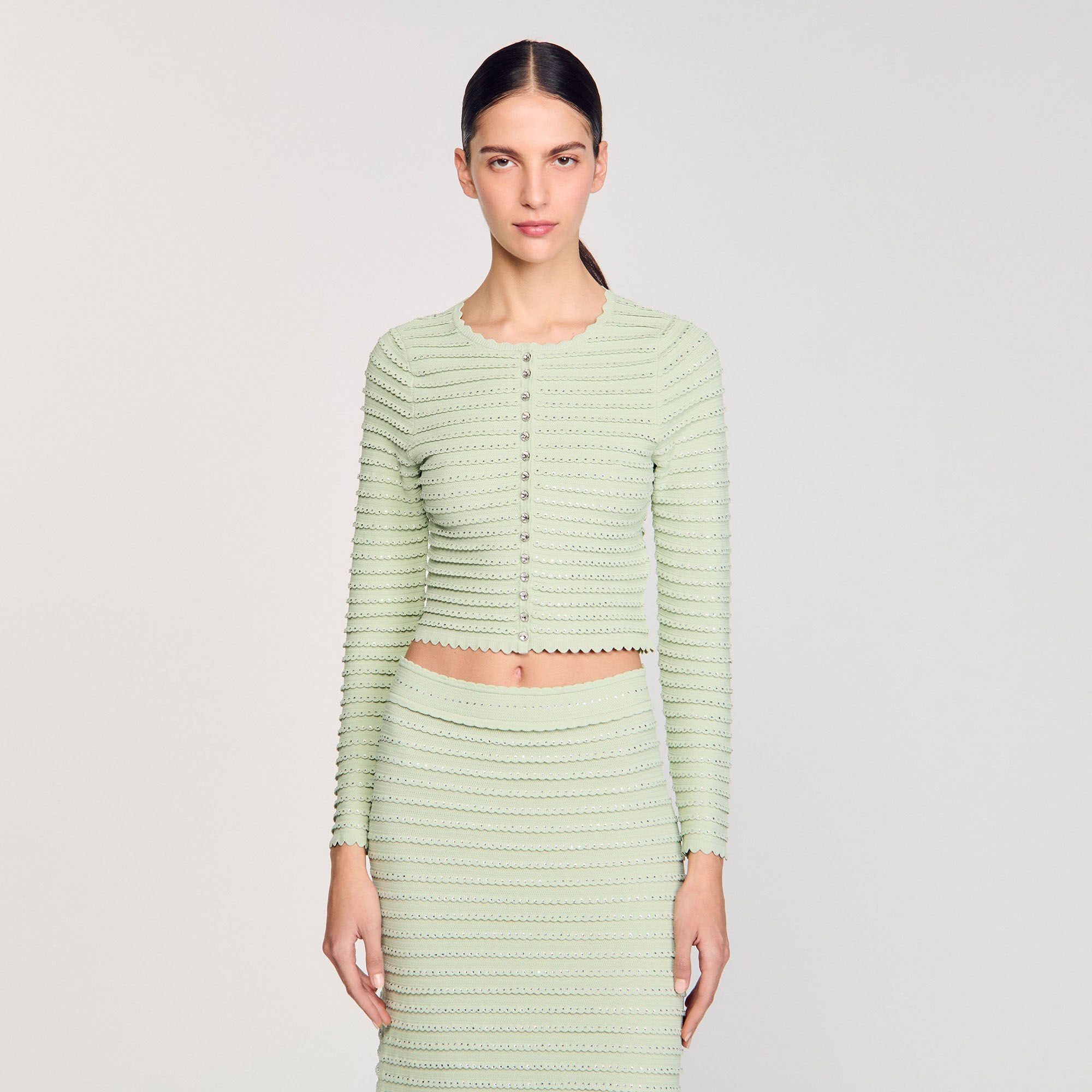 Rhinestone cardigan Almond Green Sandro Women