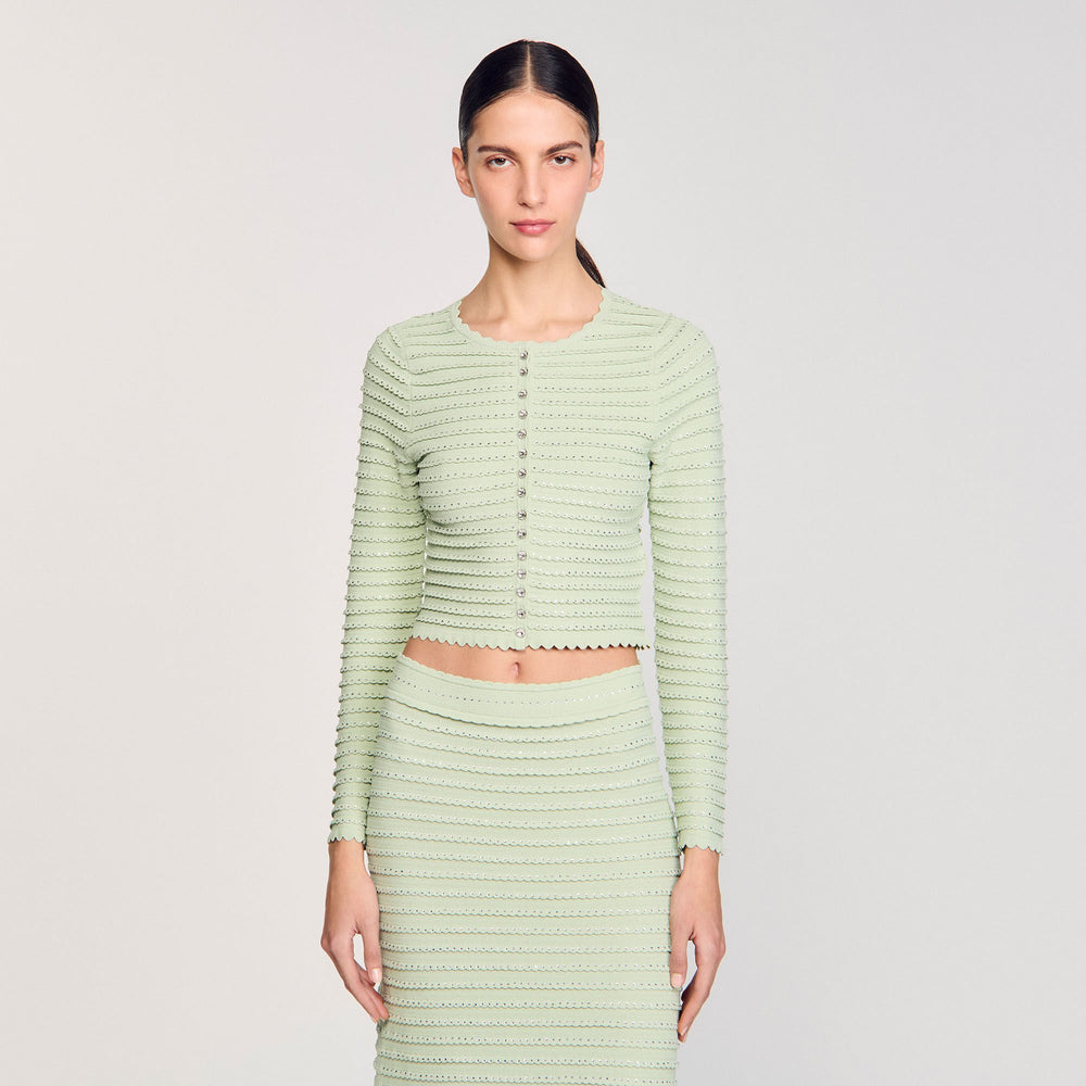 Rhinestone cardigan Almond Green Sandro Women