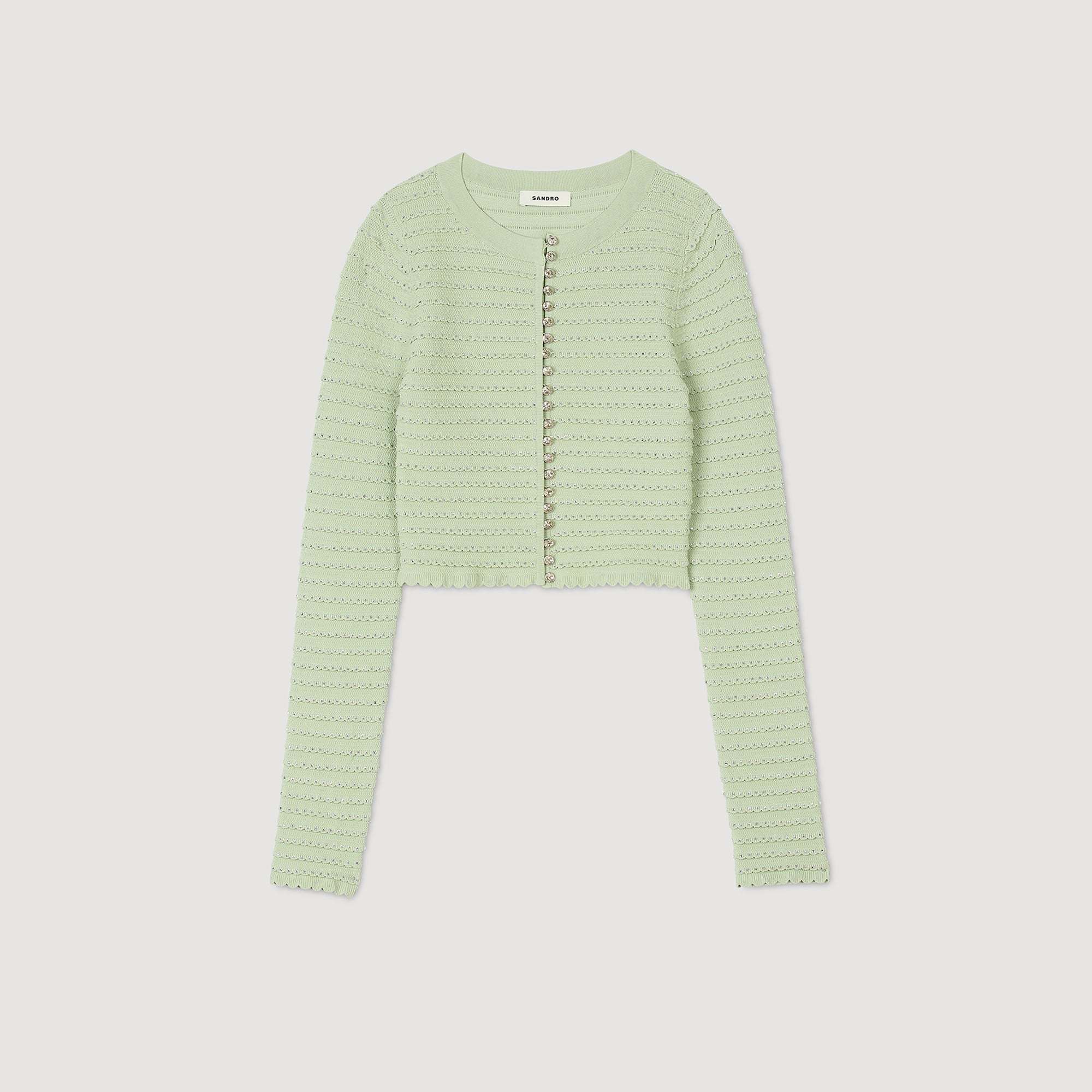 Rhinestone cardigan Almond Green Sandro Women