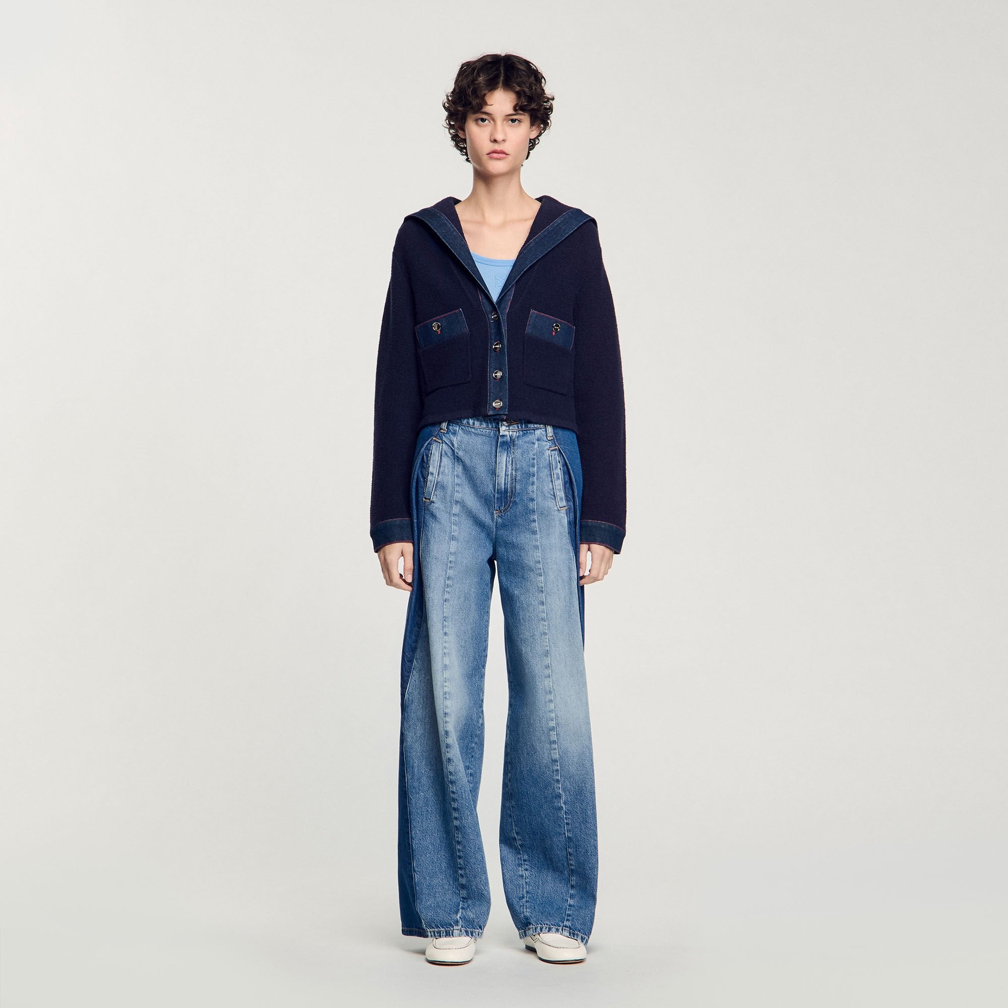 Cardigan with denim details Navy Blue Sandro Women