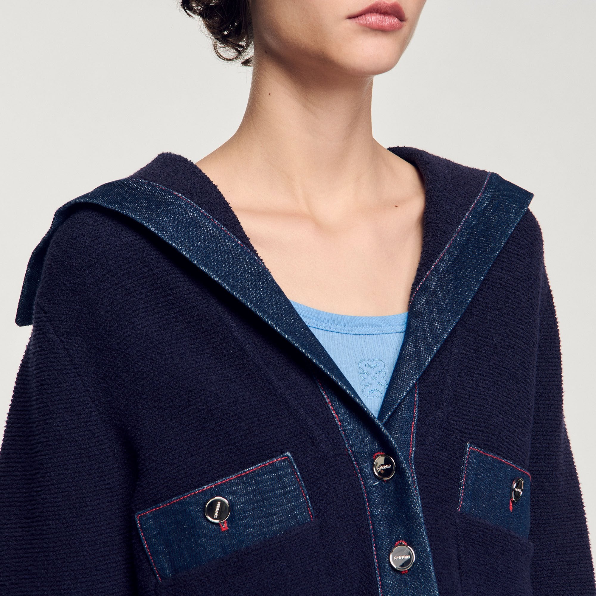 Cardigan with denim details Navy Blue Sandro Women