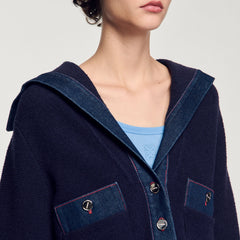 Cardigan with denim details Navy Blue Sandro Women